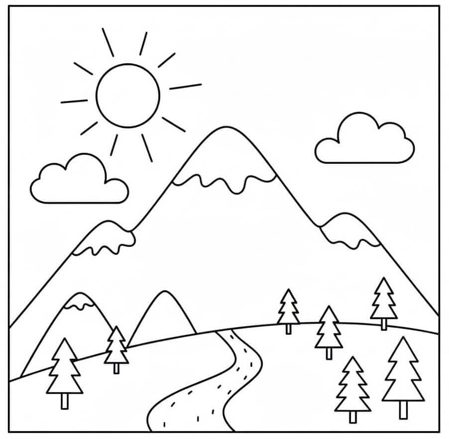 Fise de colorat cu Munți Simpli