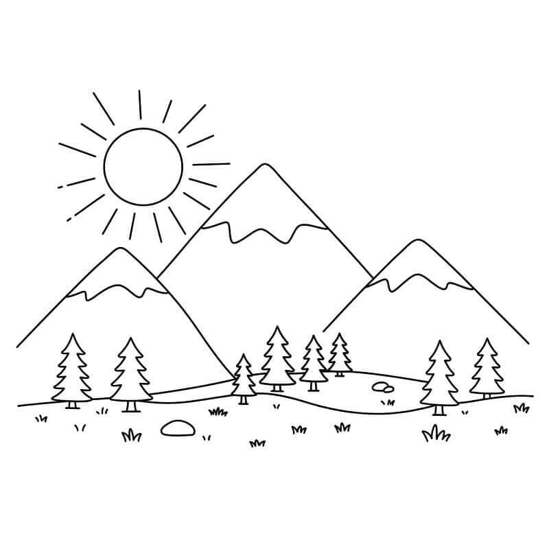 Fise de colorat cu Munți Superbi