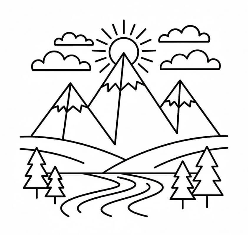 Fise de colorat cu Munți Uimitori