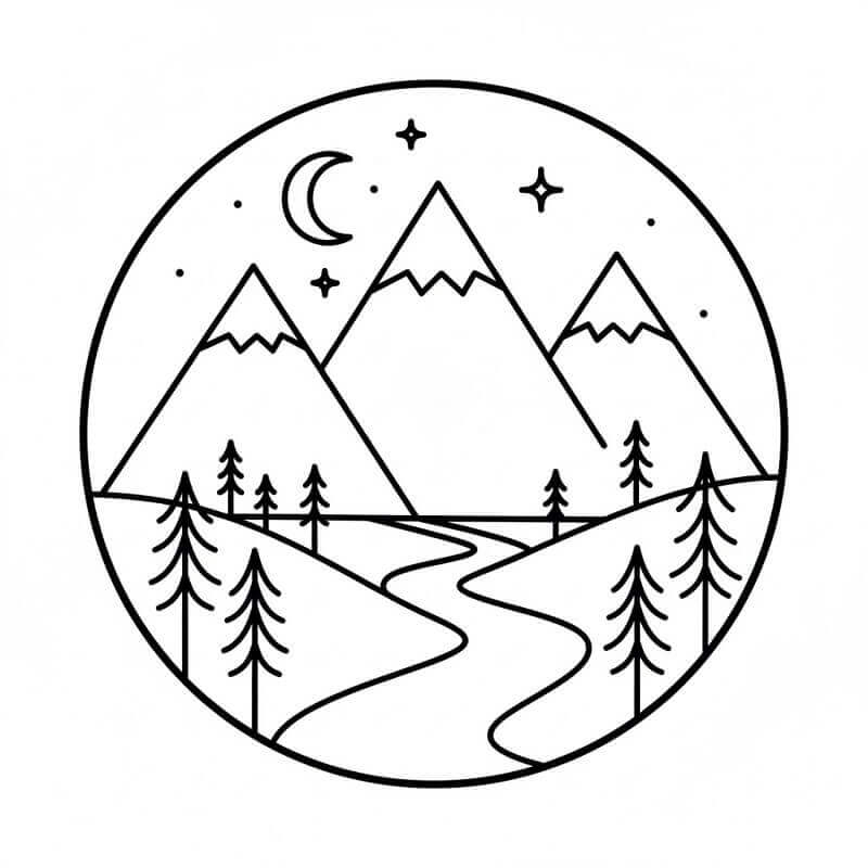 Fise de colorat cu Munți și Râu