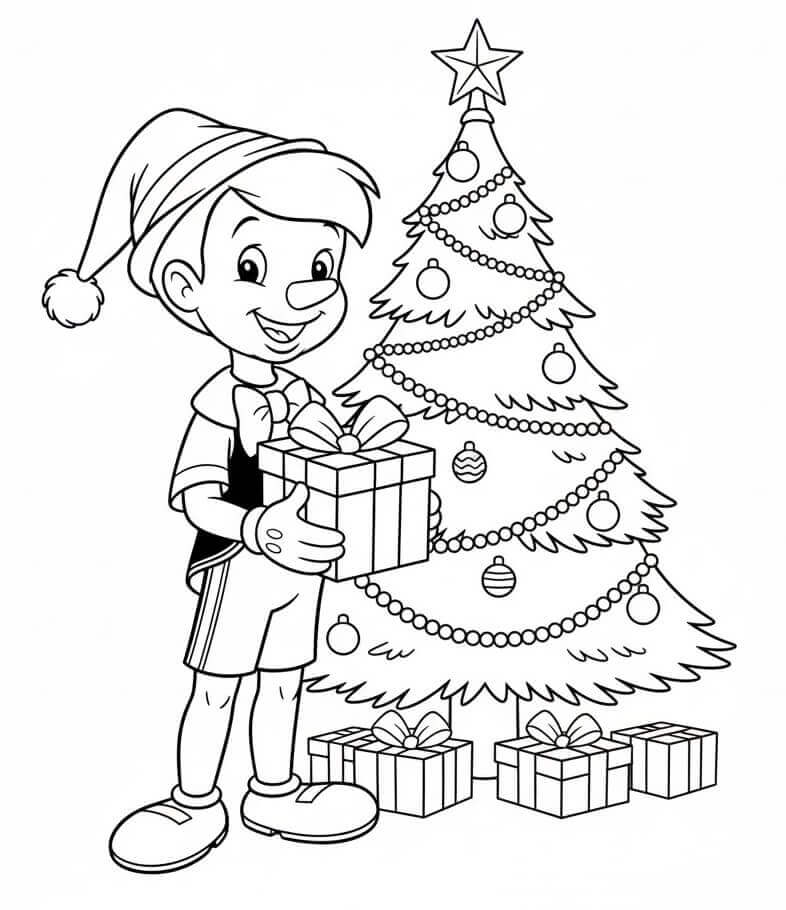 Fise de colorat cu Pinocchio Disney de Crăciun