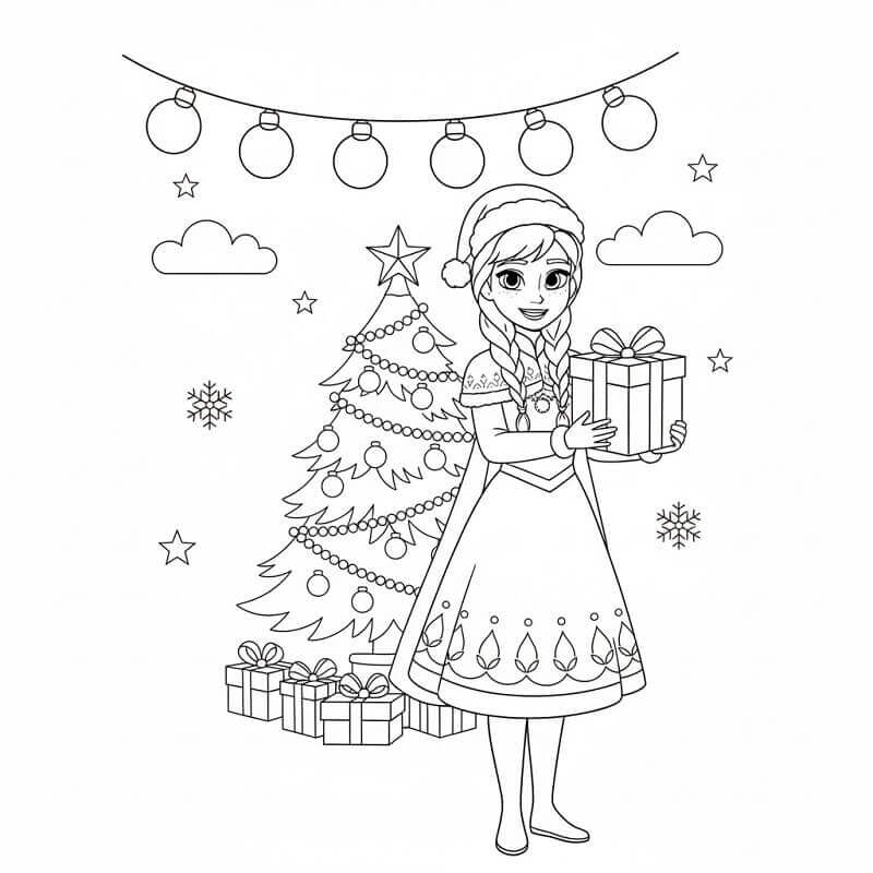 Fise de colorat cu Prințesa Anna de Crăciun