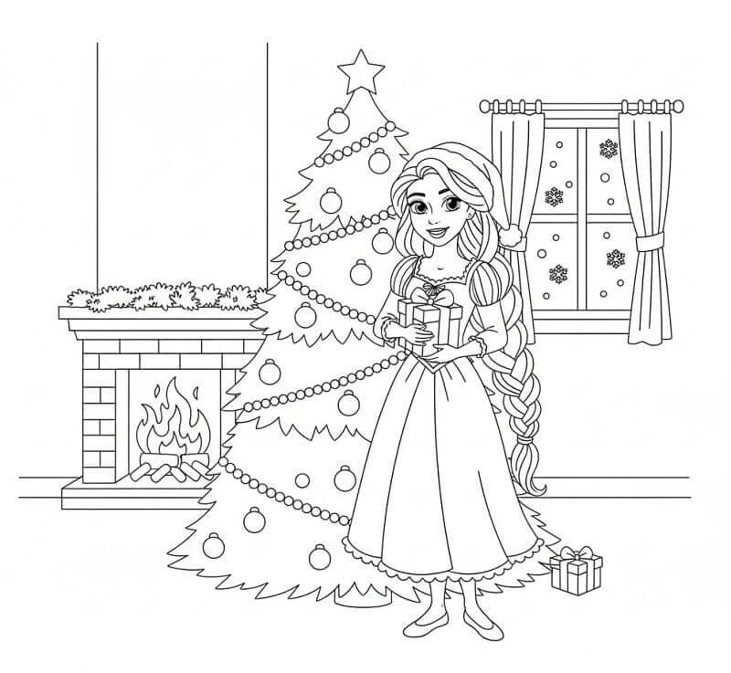 Fise de colorat cu Rapunzel de Crăciun