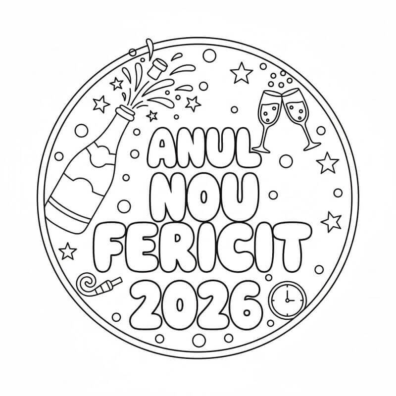 Fise de colorat cu Tare An Nou Fericit 2026