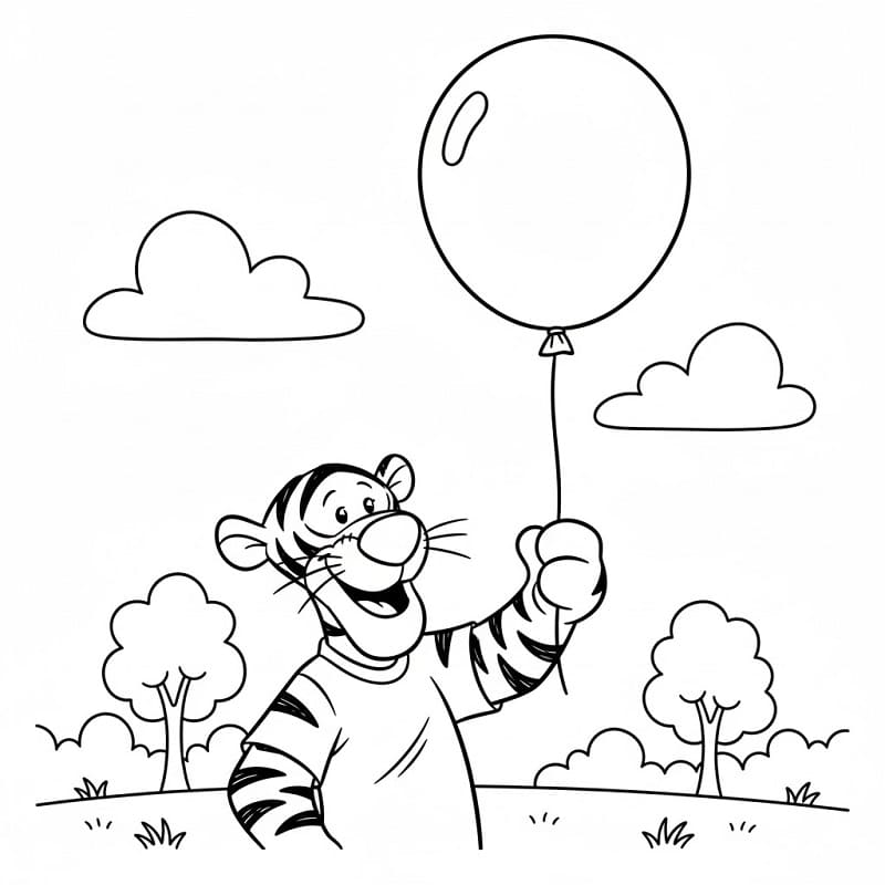 Fise de colorat cu Tigger cu balon