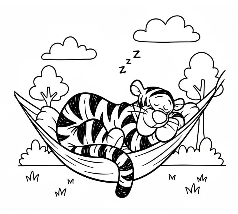 Fise de colorat cu Tigger dormind