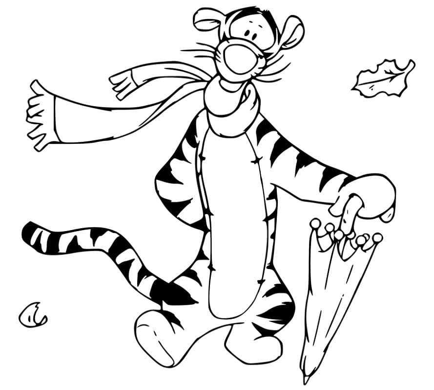 Fise de colorat cu Tigger în toamnă