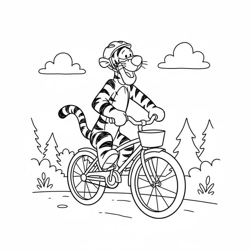 Fise de colorat cu Tigger pe bicicletă