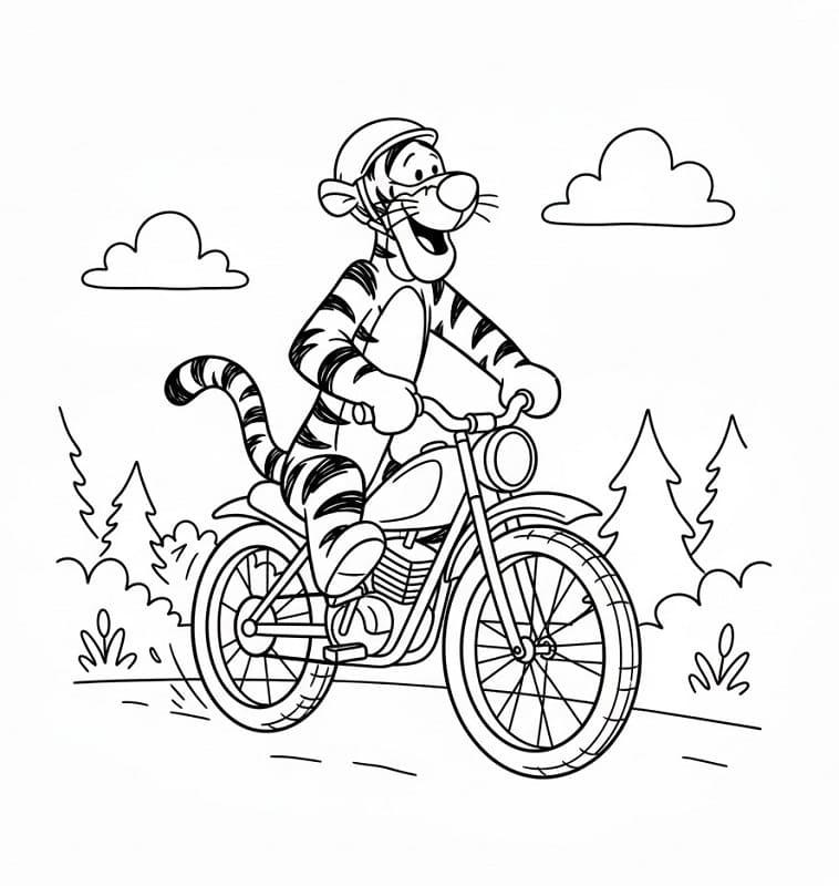 Fise de colorat cu Tigger pe motocicletă