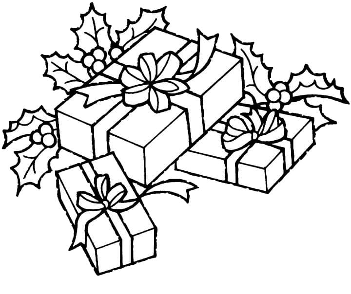 Fise de colorat cu Trei Pachete de Crăciun