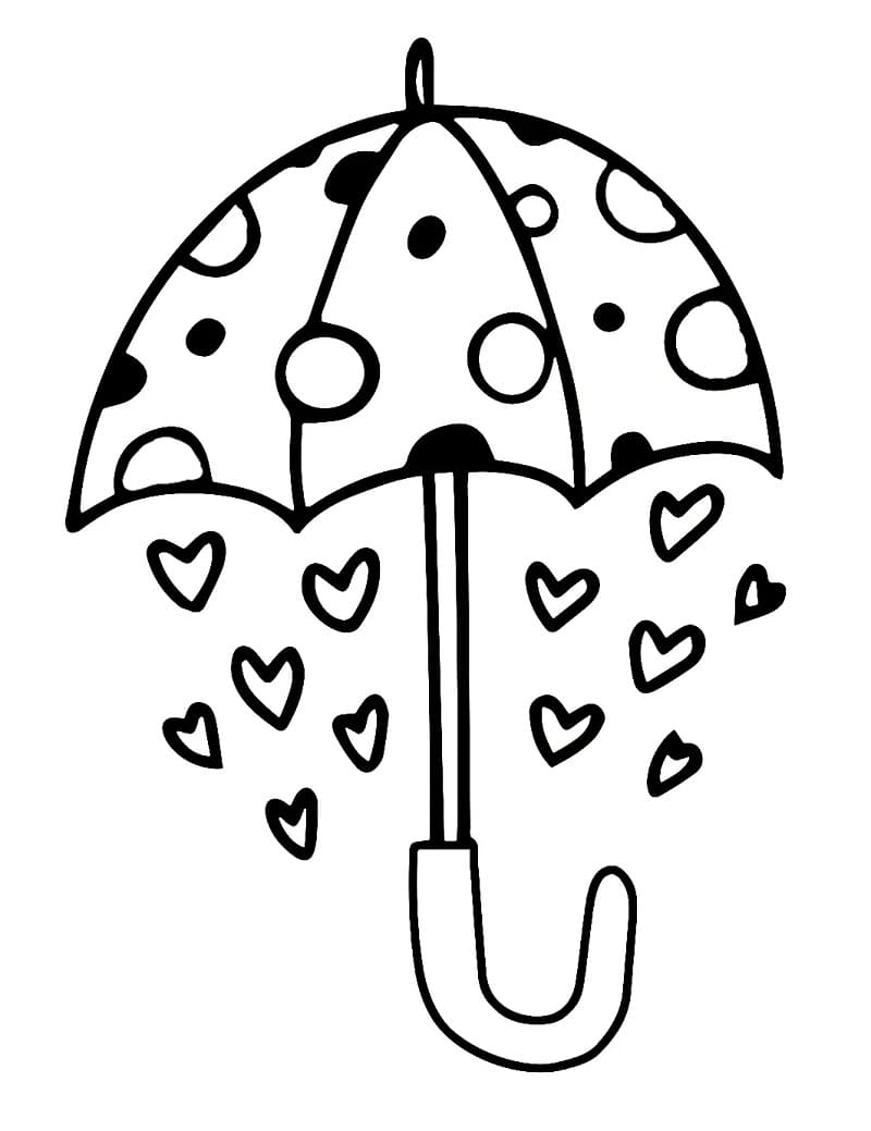 Fise de colorat cu Umbrelă cu Inimioare