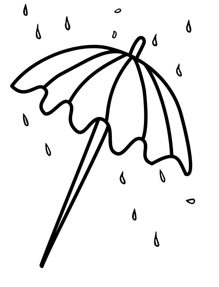 Fise de colorat cu Umbrelă și Picături de Ploaie