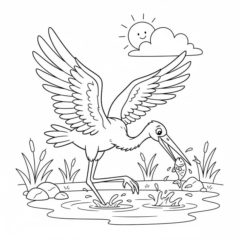 Fise de colorat cu Barza de colorat p02