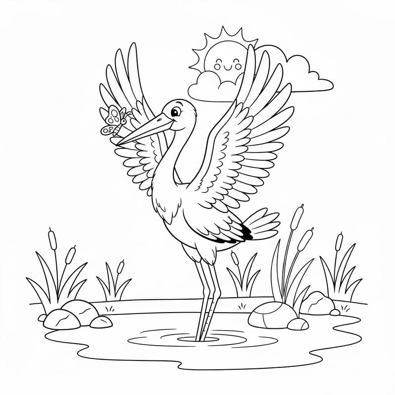 Fise de colorat cu Barza de colorat p03