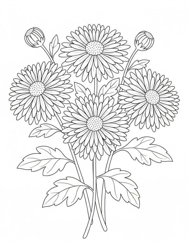 Fise de colorat cu Crizanteme de colorat p02