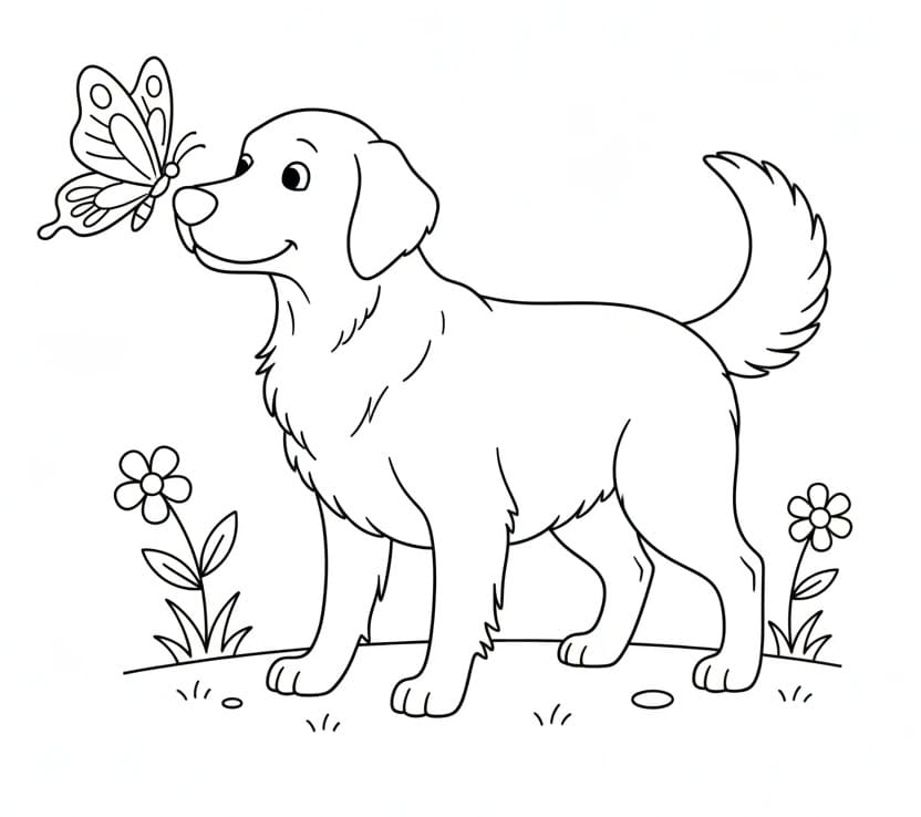 Planse de colorat cu Golden Retriever