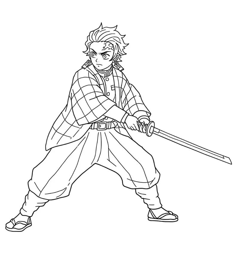 Fise de colorat cu Tanjiro de colorat p05