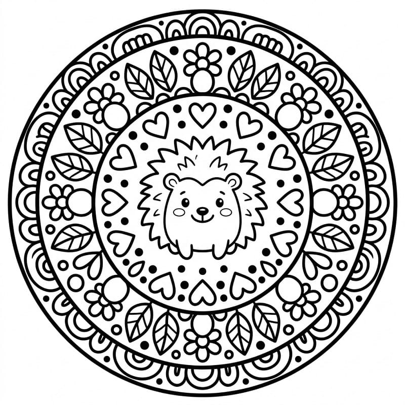 Fise de colorat cu Arici în stil mandala animal