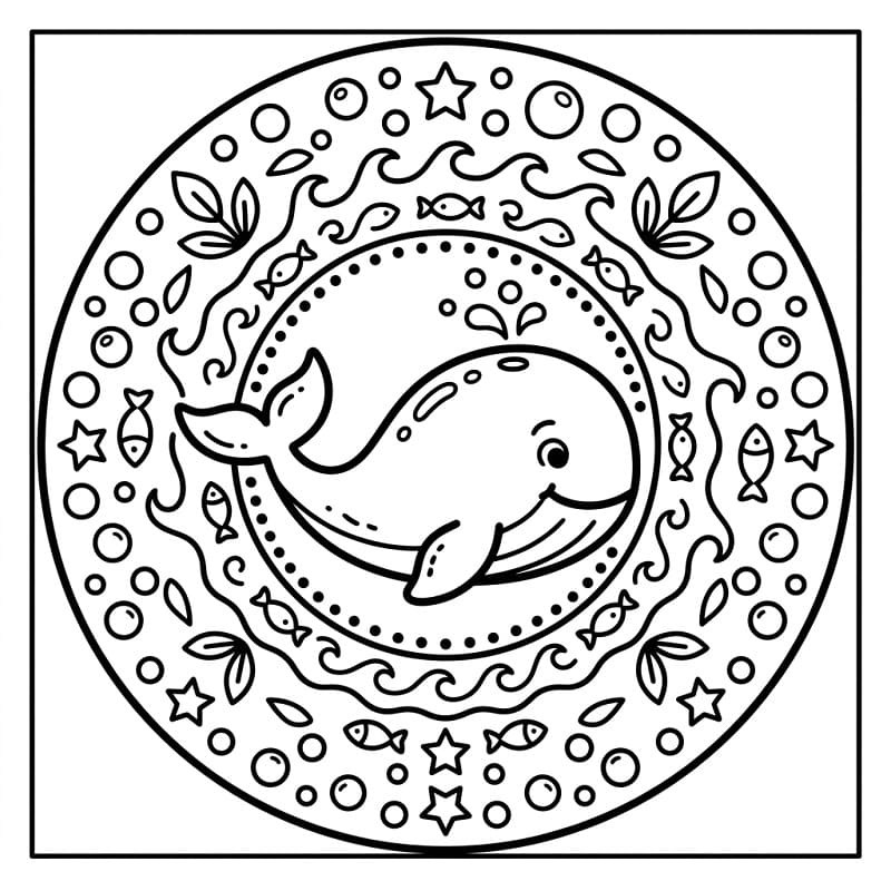 Fise de colorat cu Balenă în stil mandala animal