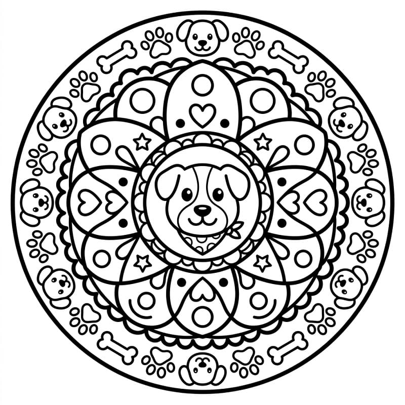 Fise de colorat cu Câine în stil mandala animal