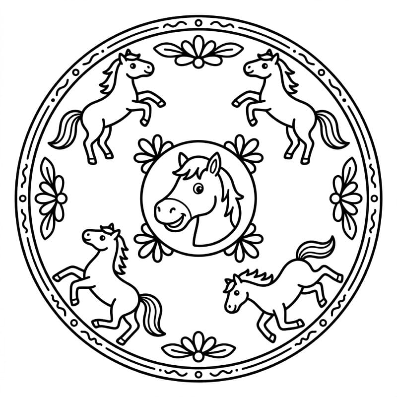Fise de colorat cu Cal în stil mandala animal