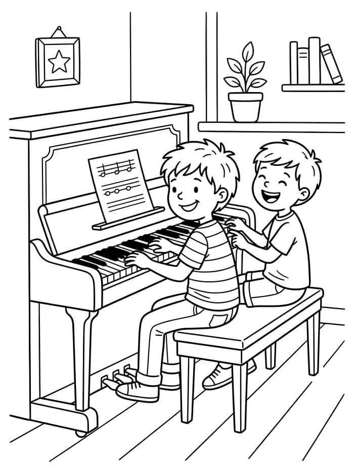 Fise de colorat cu Cântă la pian
