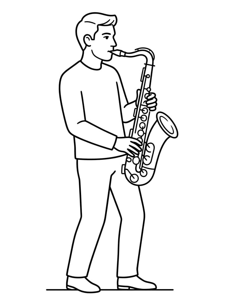 Fise de colorat cu Cântă la saxofon