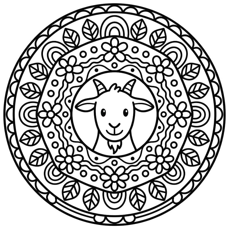 Fise de colorat cu Capră în stil mandala animal