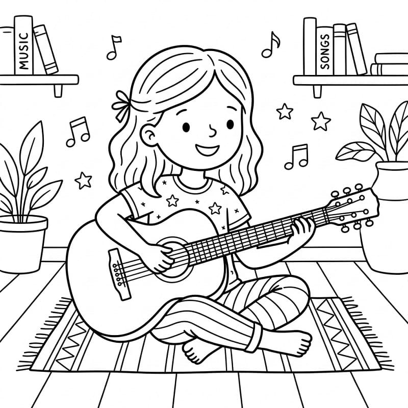 Fise de colorat cu Chitară fantastică