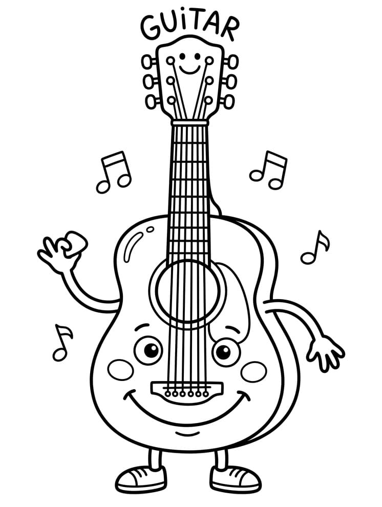 Fise de colorat cu Chitară imprimabilă gratis