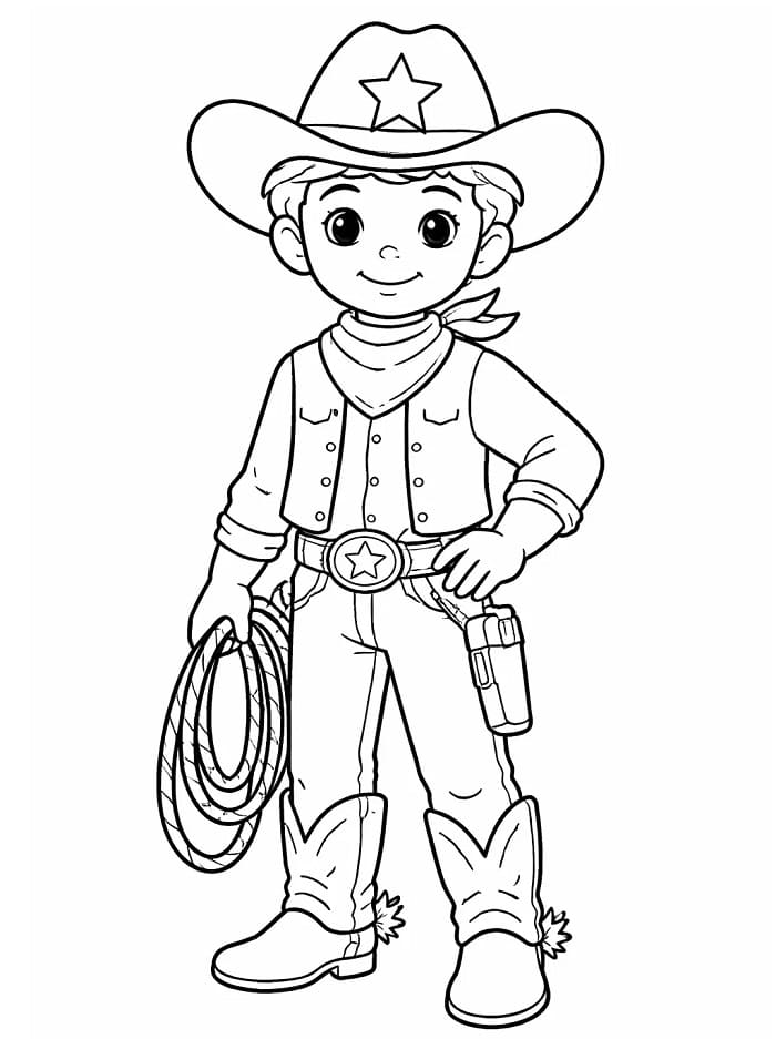 Fise de colorat cu Cowboy zâmbitor