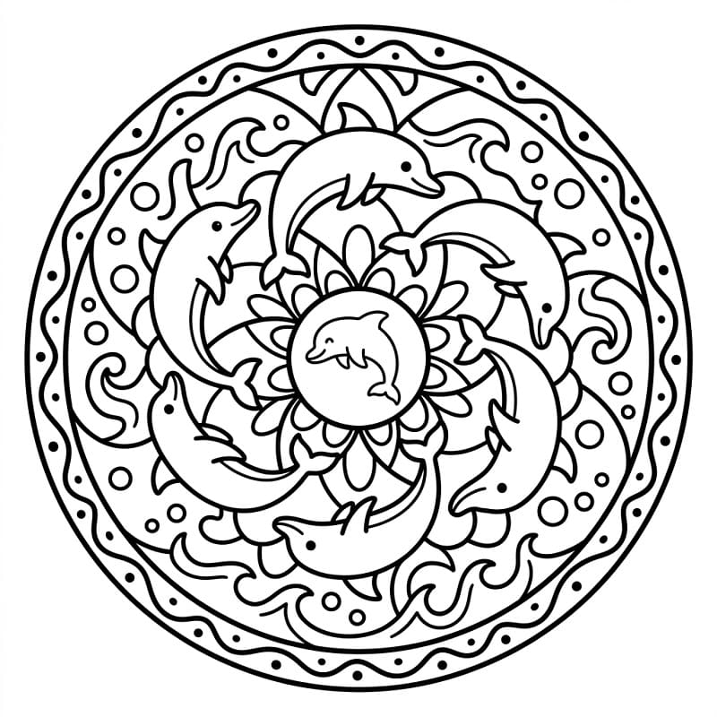 Fise de colorat cu Delfin în stil mandala animal