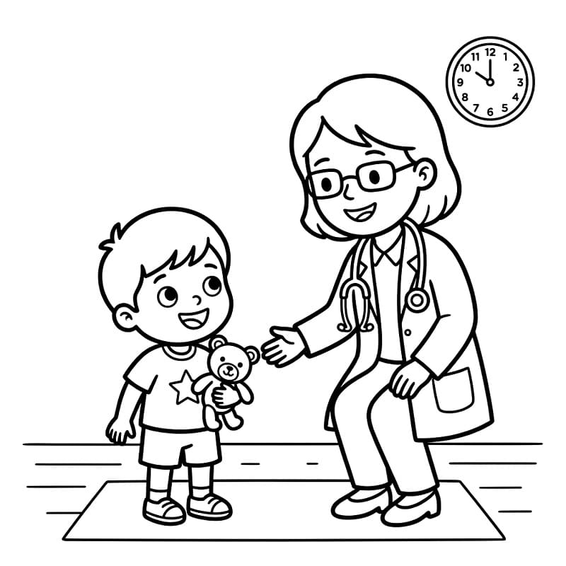 Fise de colorat cu Doctor și băiețel