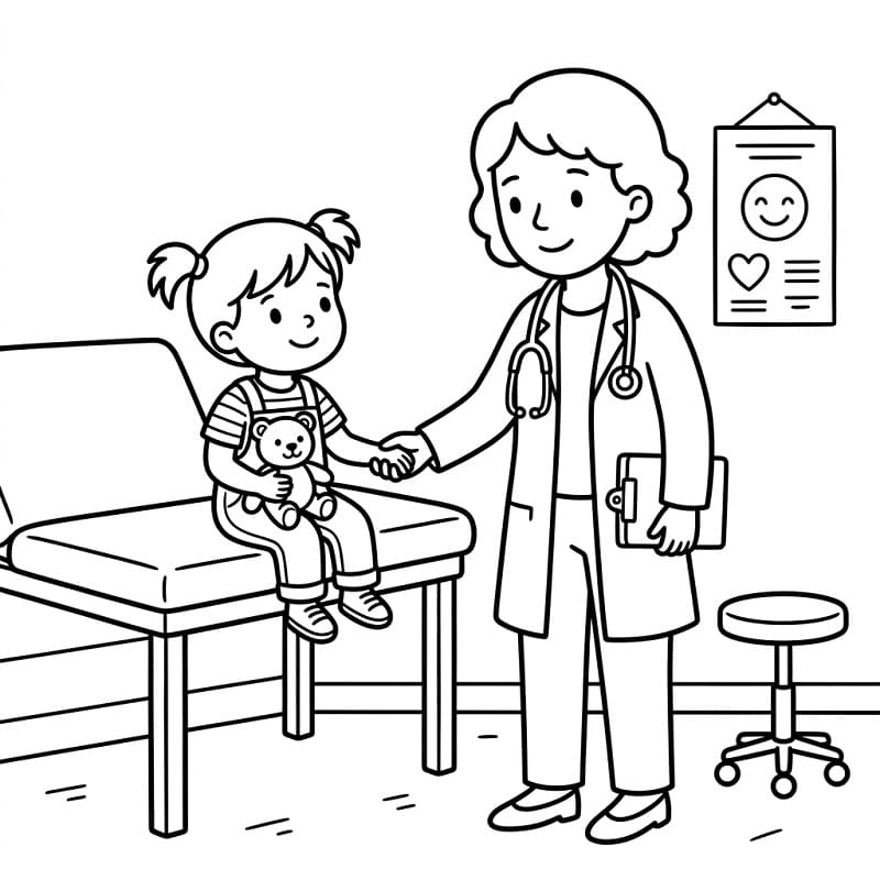 Fise de colorat cu Doctor și fată drăguță