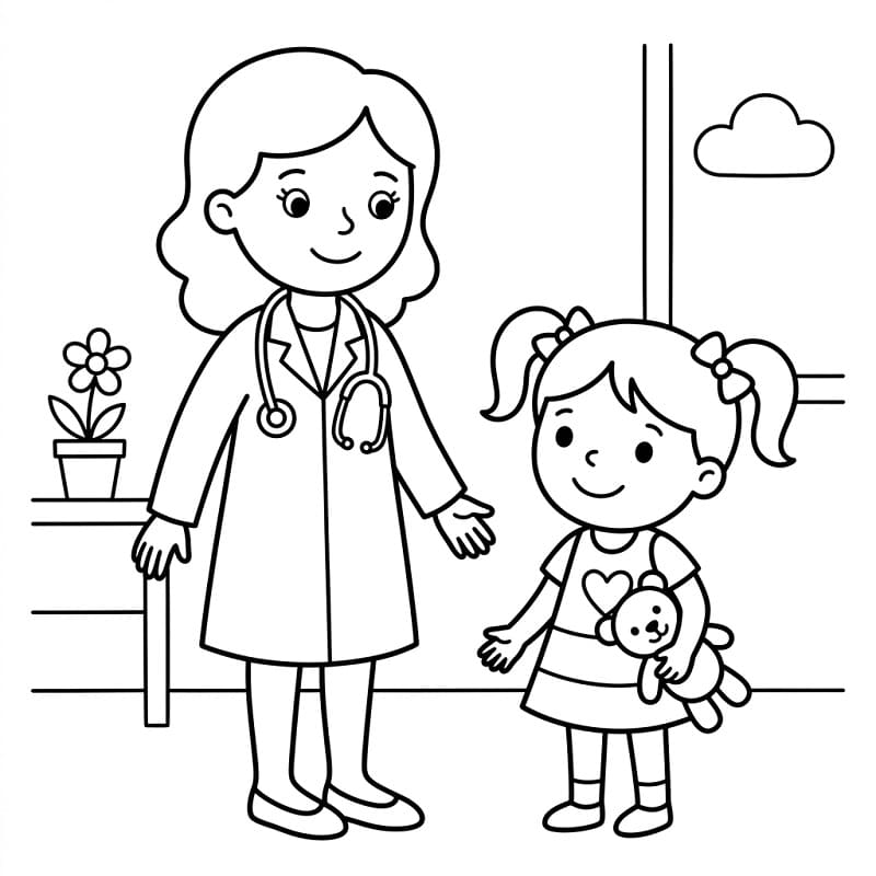 Fise de colorat cu Doctor și fată