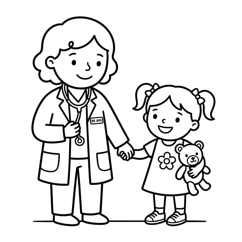 Fise de colorat cu Doctor și fetiță