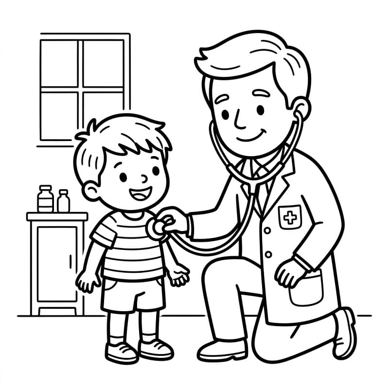 Fise de colorat cu Doctor și un băiat