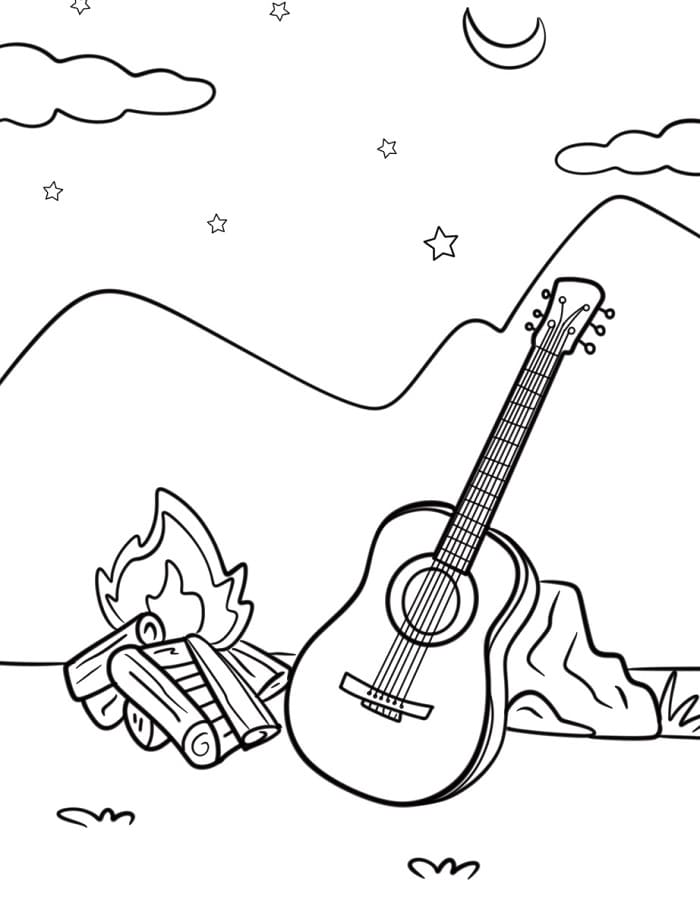 Fise de colorat cu Imagine gratuită cu chitară