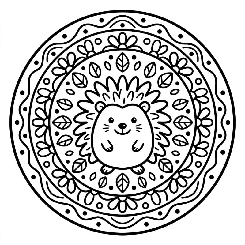 Fise de colorat cu Mandala animal cu arici