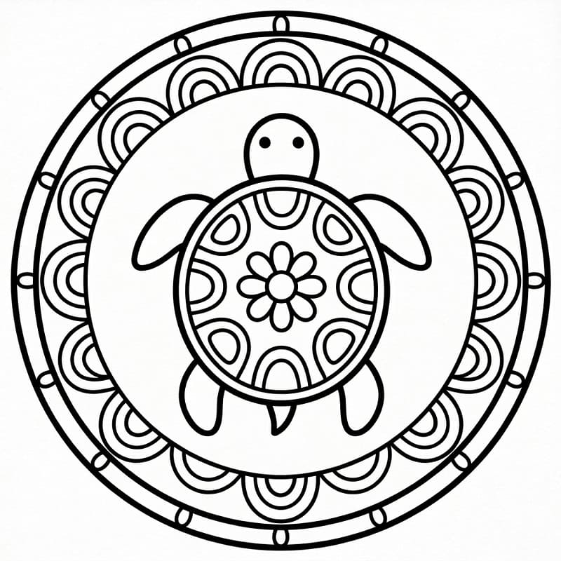 Fise de colorat cu Mandala animal cu broască țestoasă