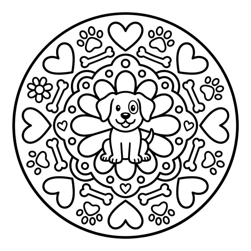 Fise de colorat cu Mandala animal cu câine