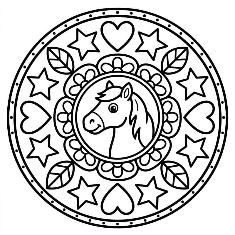 Fise de colorat cu Mandala animal cu cal