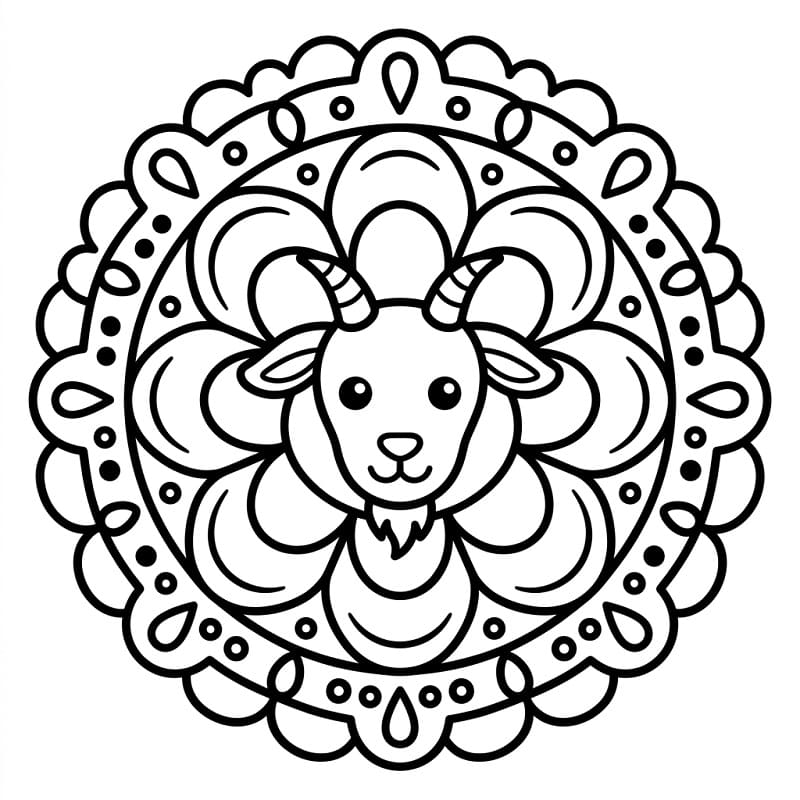 Fise de colorat cu Mandala animal cu capră