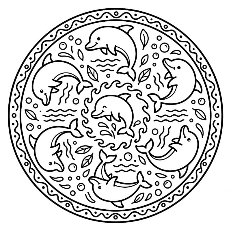 Fise de colorat cu Mandala animal cu delfin