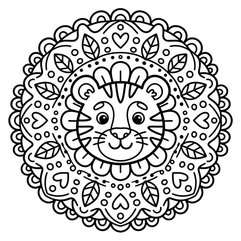 Fise de colorat cu Mandala animal cu tigru