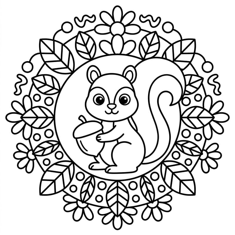 Fise de colorat cu Mandala animal cu veveriță