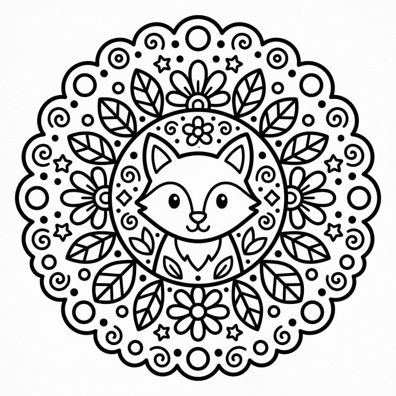 Fise de colorat cu Mandala animal cu vulpe