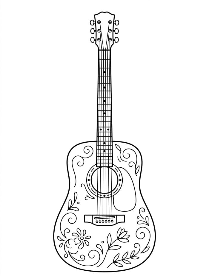 Fise de colorat cu O chitară