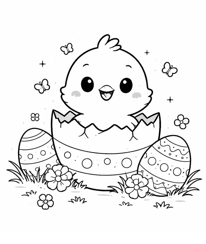Fise de colorat cu Pui de Paște de sărbătoare