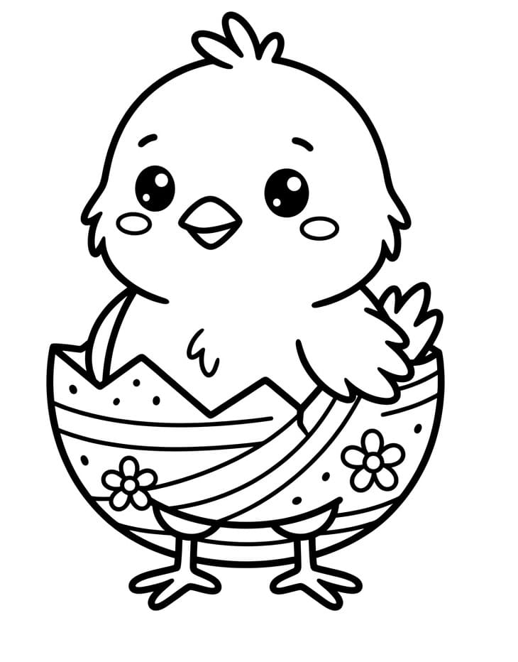 Fise de colorat cu Pui de Paște simplu